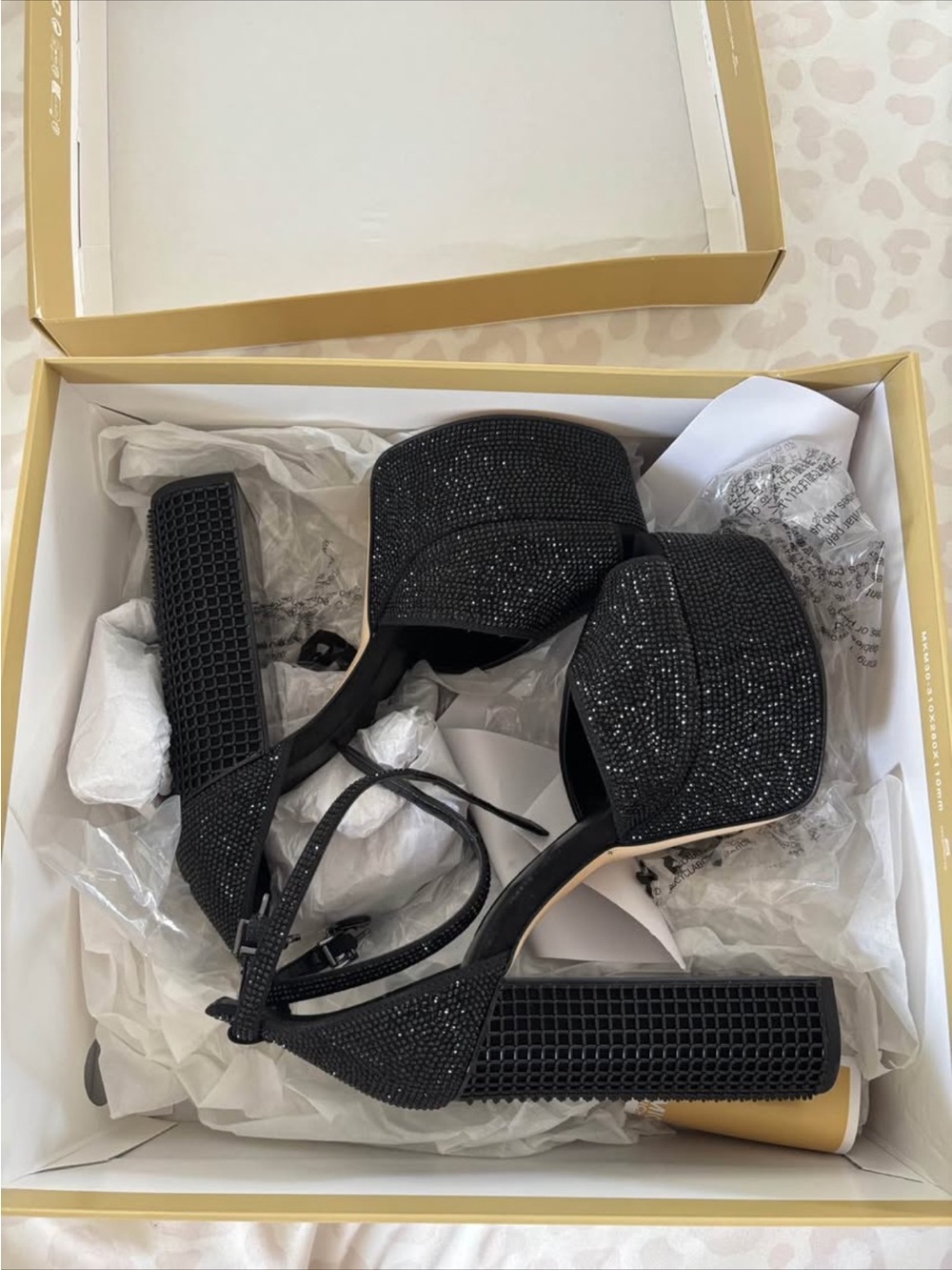MICHAEL Michael Kors Black Crystal Platform Block Heels